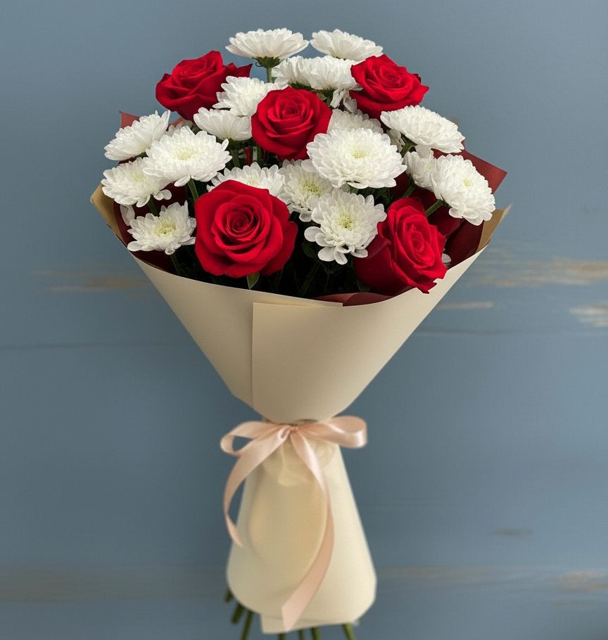 Букет цветов из: Розы и Хризантемы в Первомайском Республики Адыгея