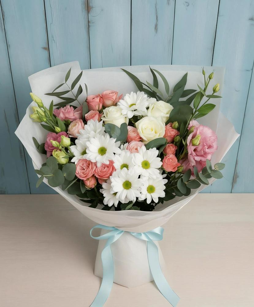Букет цветов из: Розы, Лизиантусы и Хризантемы в Первомайском Республики Адыгея