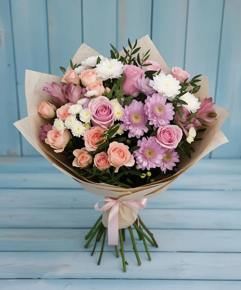 Букет цветов из: Хризантемы, Розы и Альстромерии в Первомайском Республики Адыгея