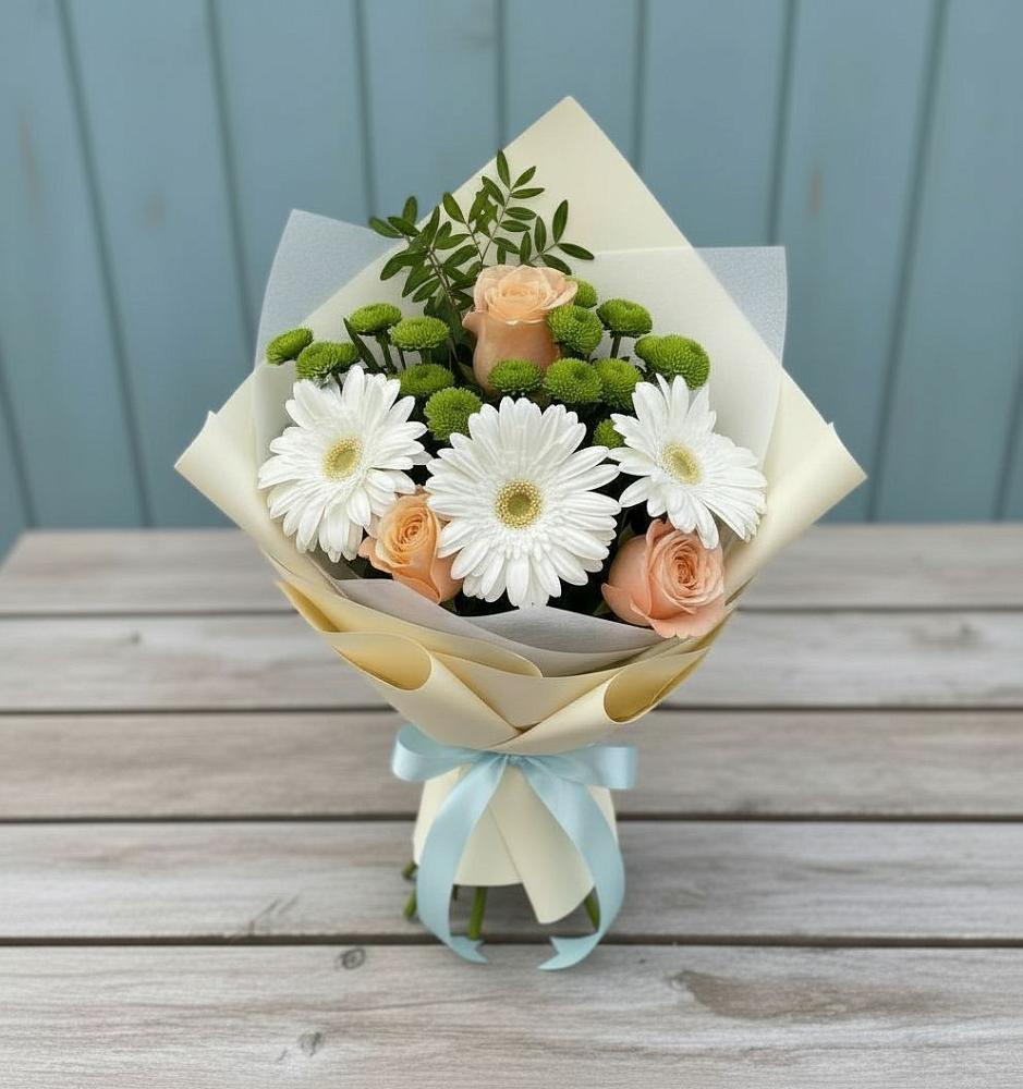 Букет цветов из: Герберы, Розы и Хризантемы в Первомайском Республики Адыгея