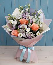 Букет цветов из:  Лизиантусы, Розы, Альстромерии и Гипсофила в Первомайском Республики Адыгея