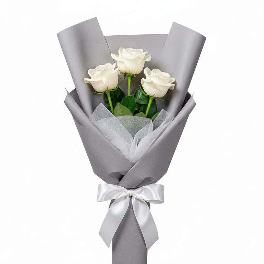 Букет 3 белые розы в Первомайском Республики Адыгея