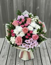 Букет цветов из:  Альстромерии, Гвоздики, Розы и Хризантемы в Первомайском Республики Адыгея