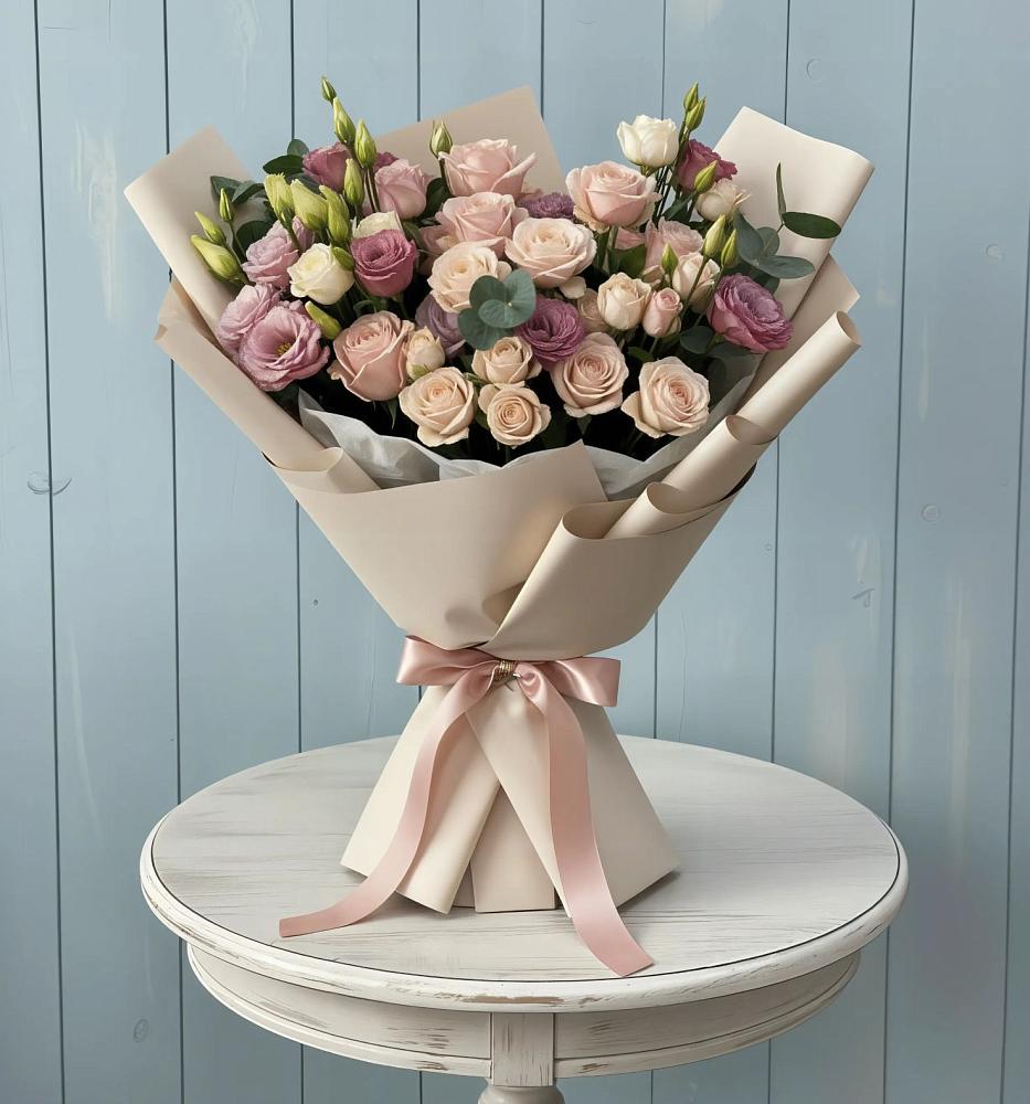 Букет цветов из: Розы и Лизиантусы в Первомайском Республики Адыгея