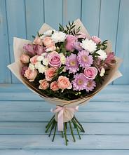 Букет цветов из:  Хризантемы, Розы и Альстромерии в Первомайском Республики Адыгея