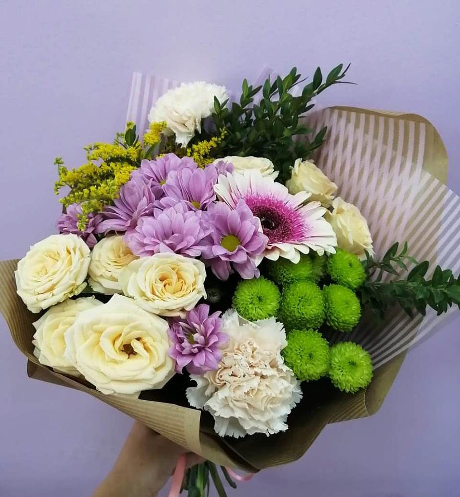 Букет цветов из: Хризантемы, Розы, Гвоздики и Герберы в Первомайском Республики Адыгея