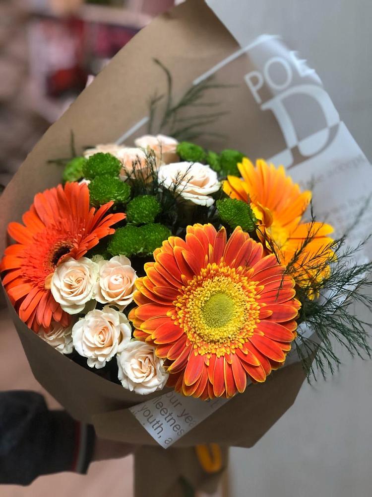 Букет цветов из: Герберы, Хризантемы и Розы в Первомайском Республики Адыгея