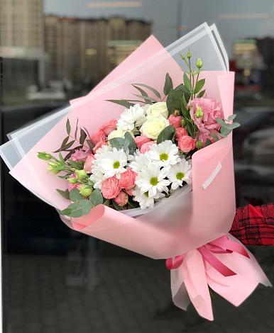 Букет цветов из: Розы, Лизиантусы и Хризантемы в Первомайском Республики Адыгея