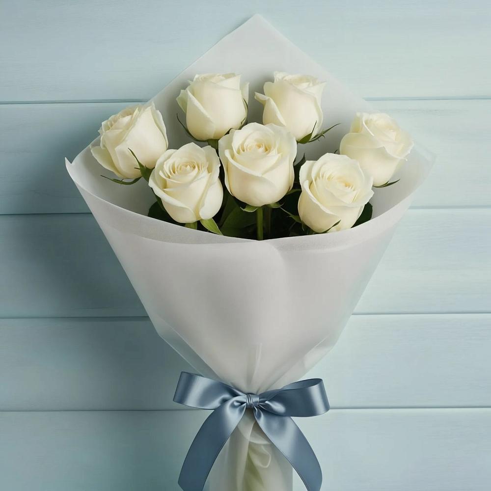 Букет 7 Белых роз Эдлесс Лав в Первомайском Республики Адыгея