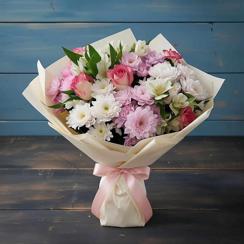 Букет цветов из: Хризантемы, Альстромерии и Розы в Первомайском Республики Адыгея